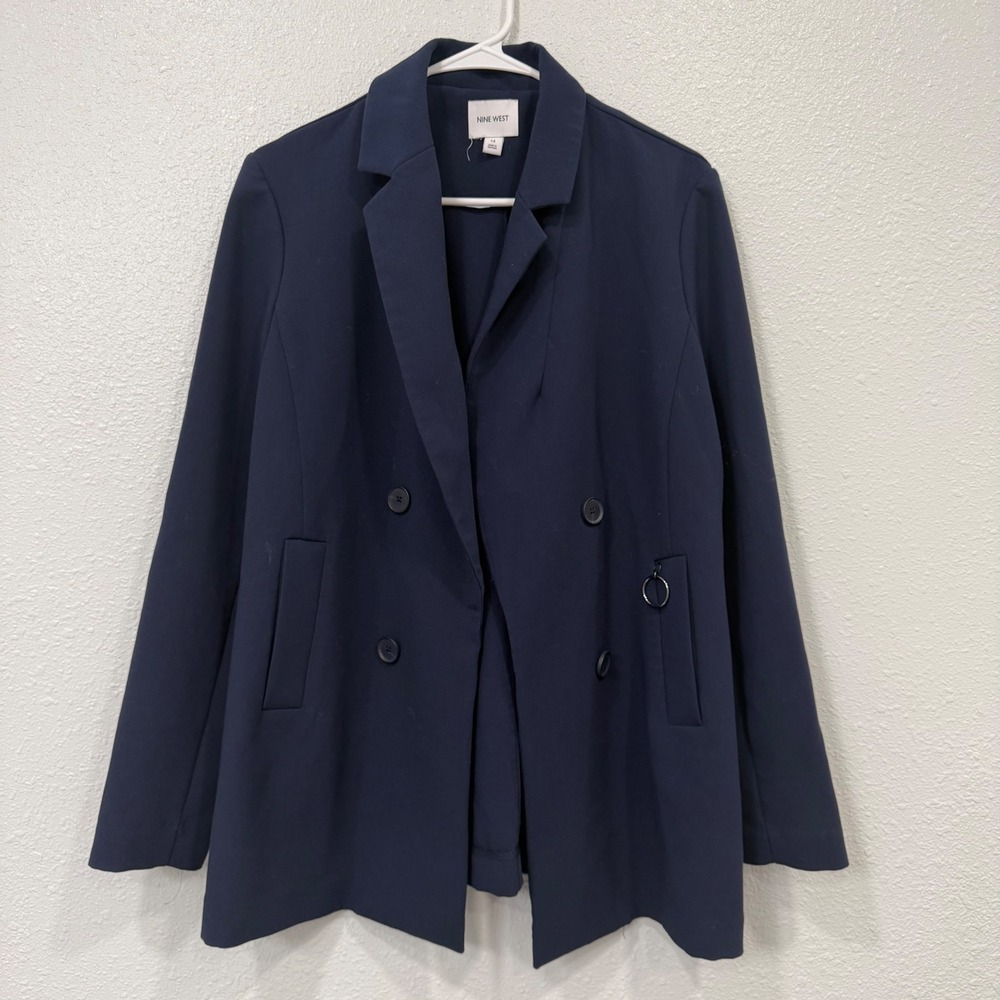 Nine West Navy Blue Double Breasted Blazer Jacket Size 14 Professional Career